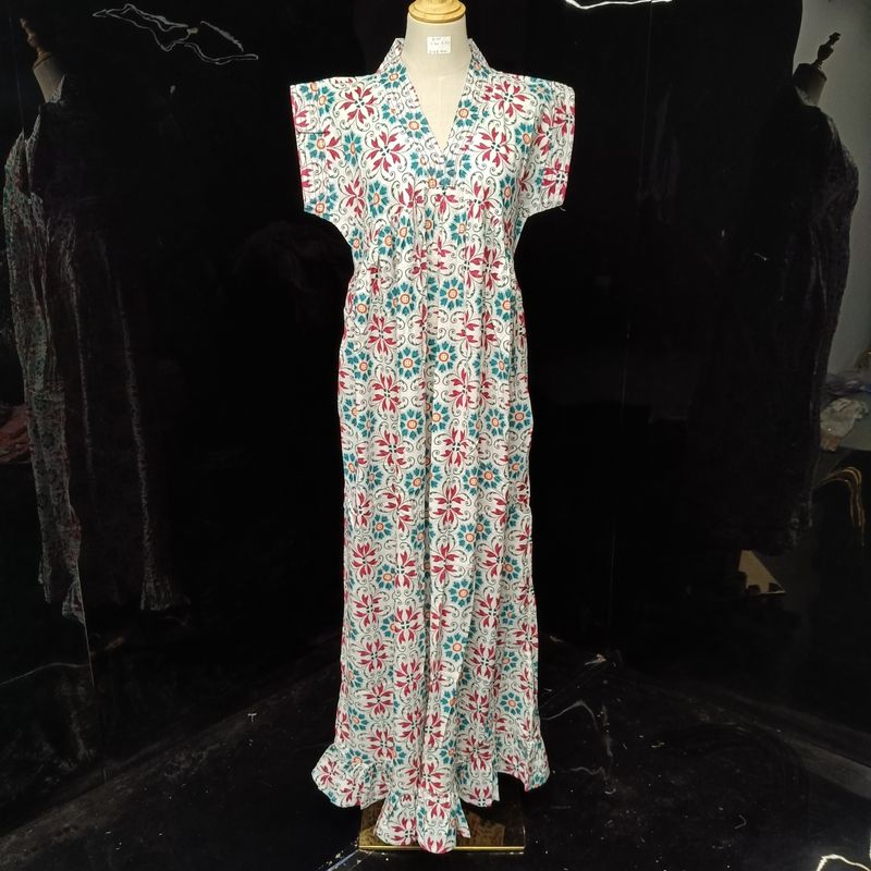 S/M Amani Printed Cotton Dress 57" Short Sleeves Jalabiya