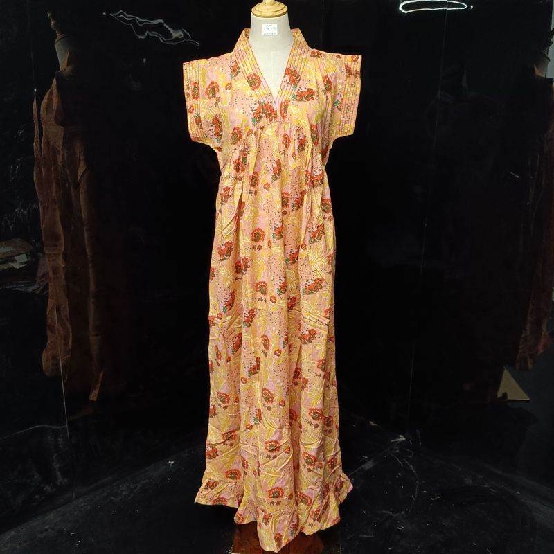 S/M Amani Printed Cotton Dress 57" Short Sleeves Jalabiya