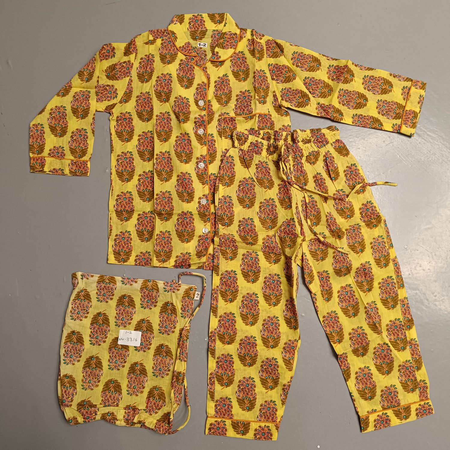 1-2 Year Cotton Full Sleeves Shirt Collar Neck Full Pajama Set