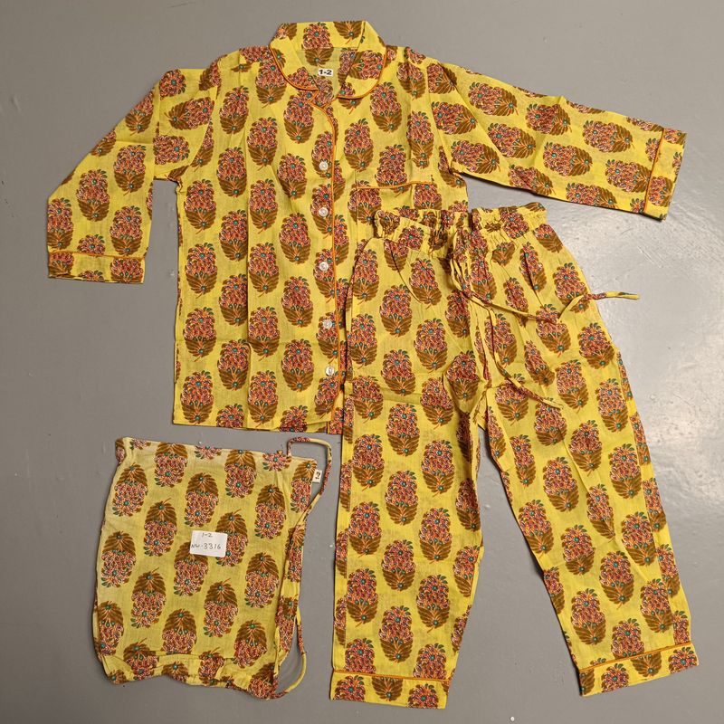 1-2 Year Cotton Full Sleeves Shirt Collar Neck Full Pajama Set