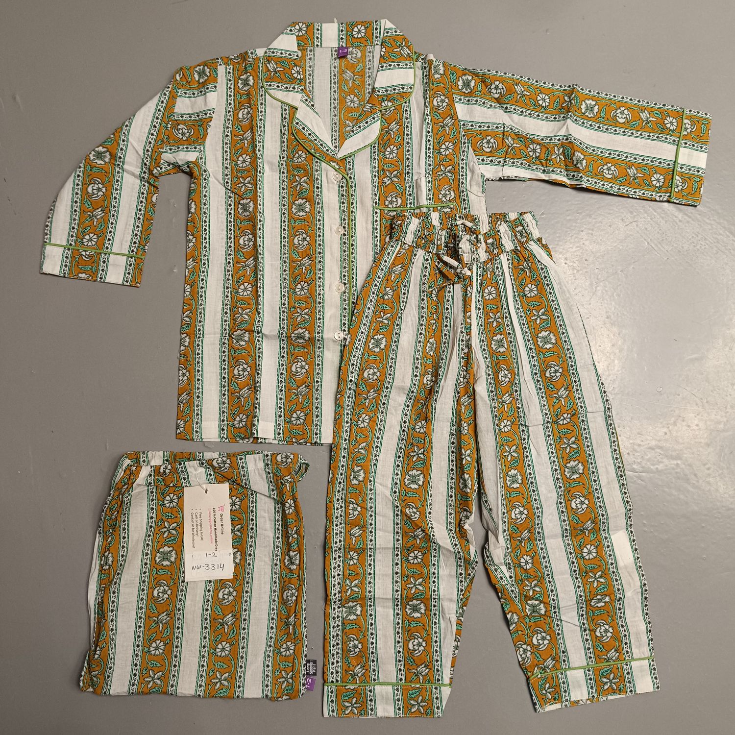 1-2 Year Cotton Full Sleeves Shirt Collar Neck Full Pajama Set