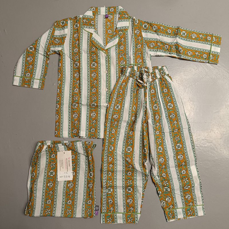 1-2 Year Cotton Full Sleeves Shirt Collar Neck Full Pajama Set
