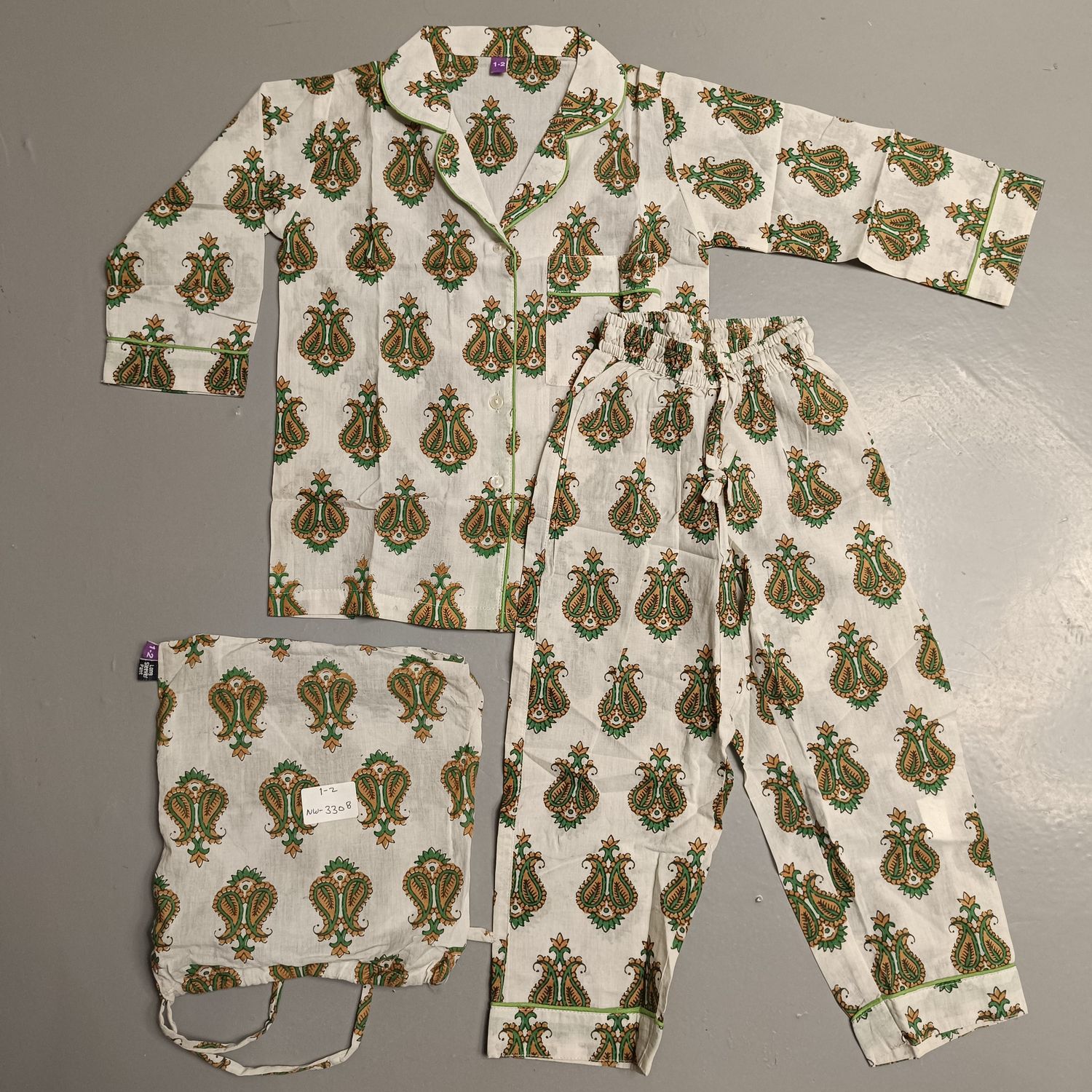 1-2 Year Cotton Full Sleeves Shirt Collar Neck Full Pajama Set