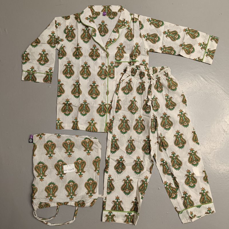 1-2 Year Cotton Full Sleeves Shirt Collar Neck Full Pajama Set