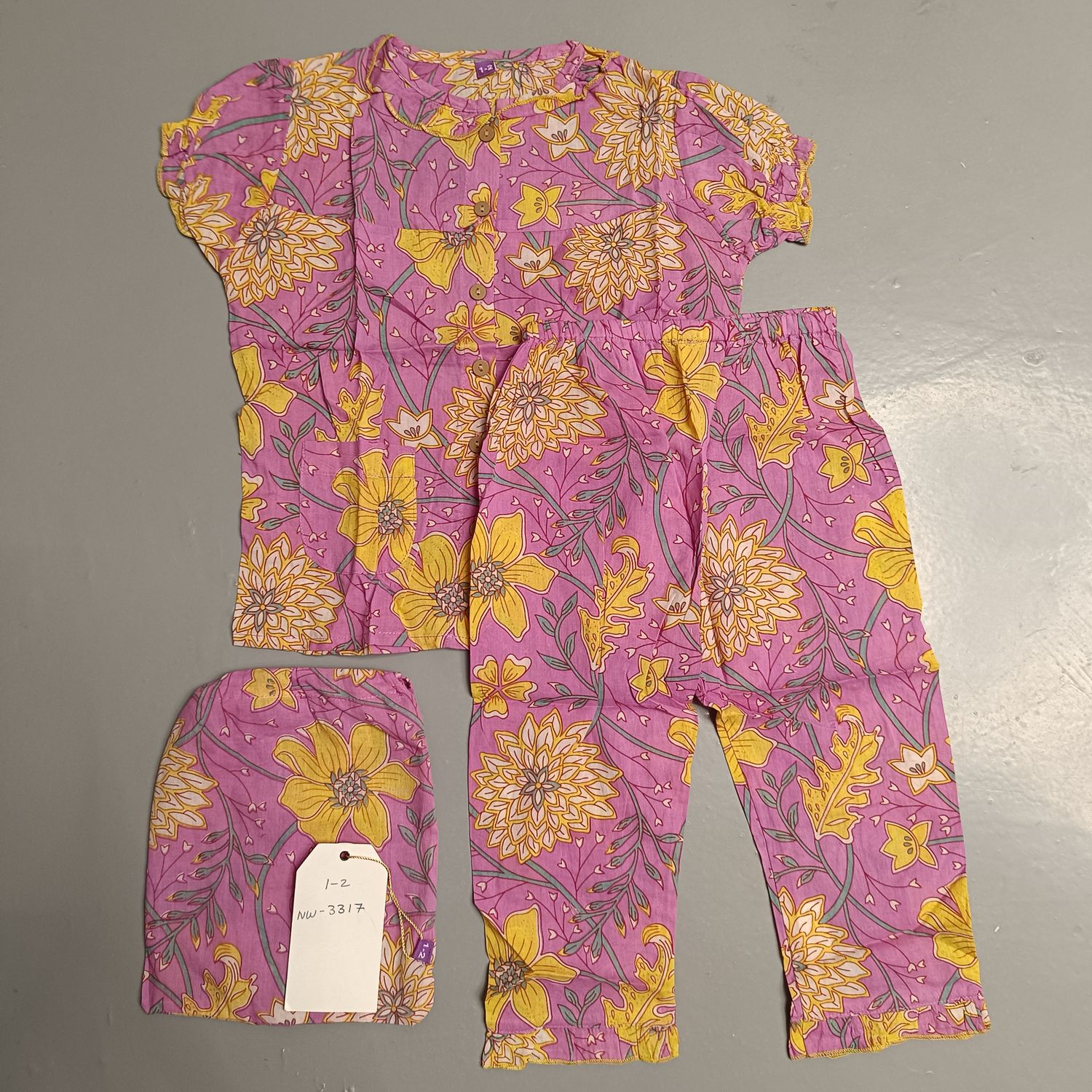 1-2 Year Cotton Half Sleeves Shirt Collar Neck Full Pajama Set