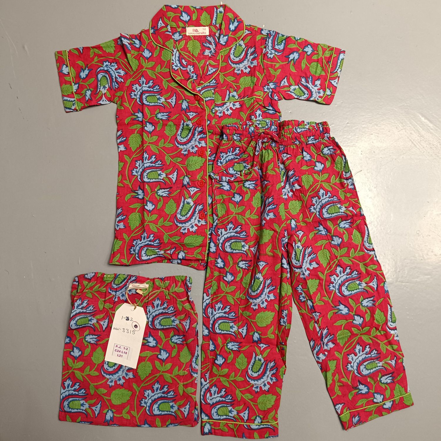 1-2 Year Cotton Half Sleeves Shirt Collar Neck Full Pajama Set