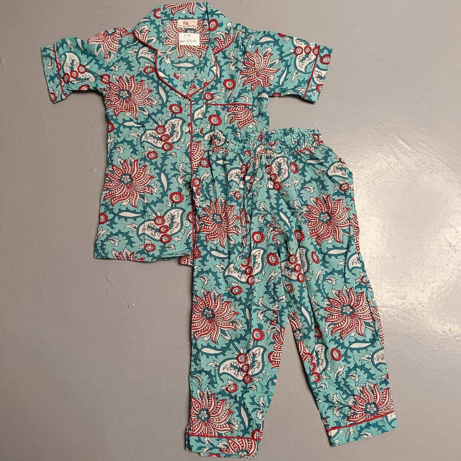 1-2 Year Cotton Half Sleeves Shirt Collar Neck Full Pajama Set