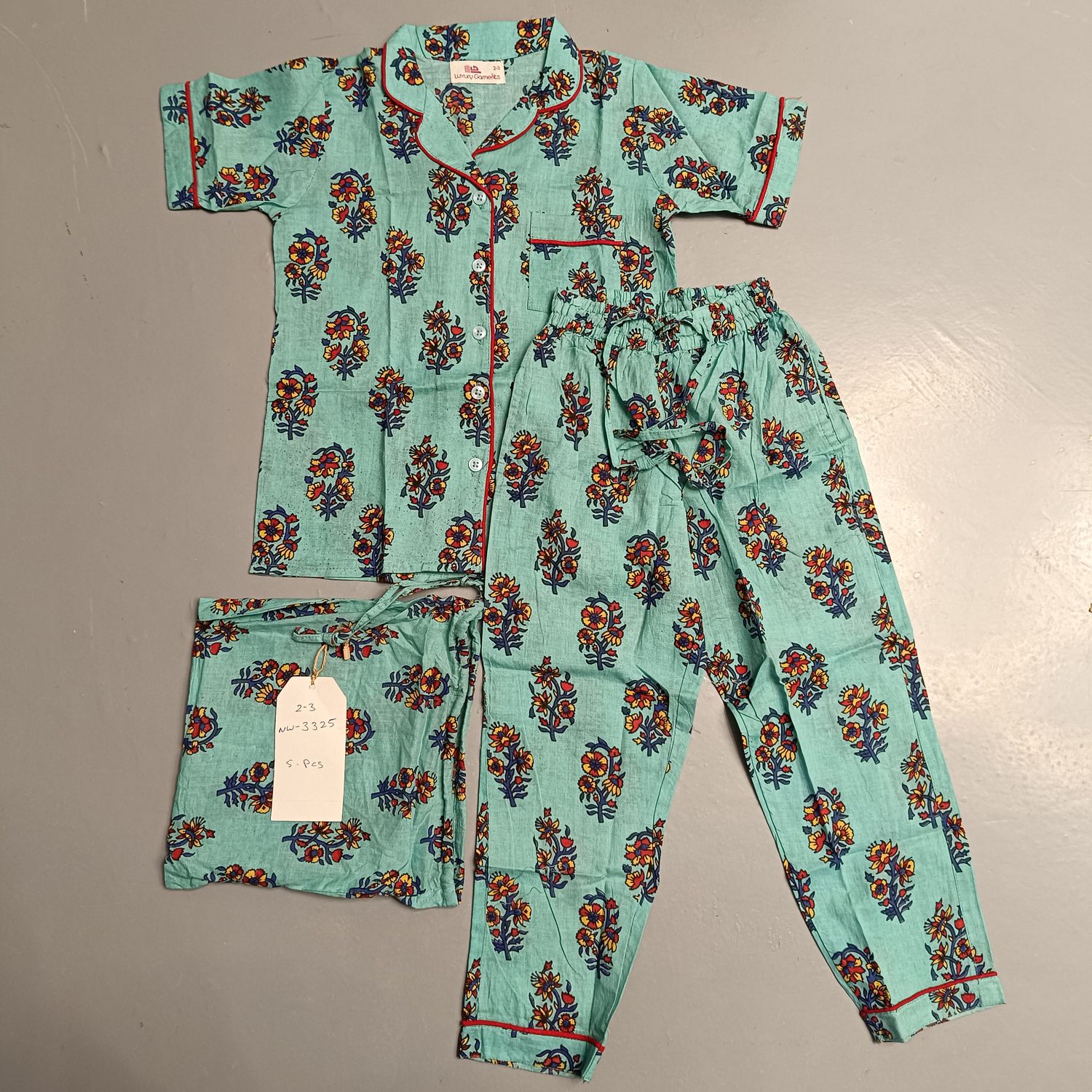 2-3 Year Cotton Half Sleeves Shirt Collar Neck Full Pajama Set