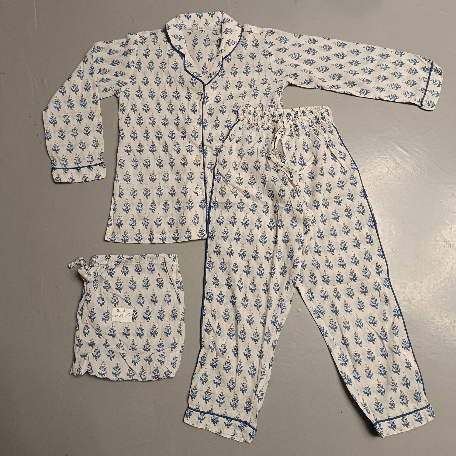 2-3 Year Cotton Full Sleeves Shirt Collar Neck Full Pajama Set
