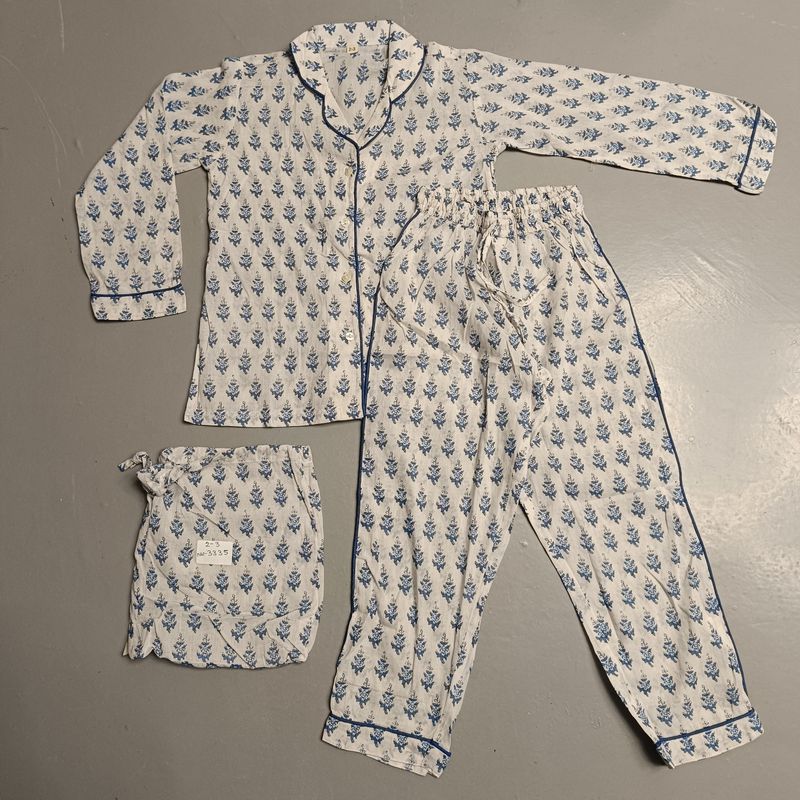 2-3 Year Cotton Full Sleeves Shirt Collar Neck Full Pajama Set