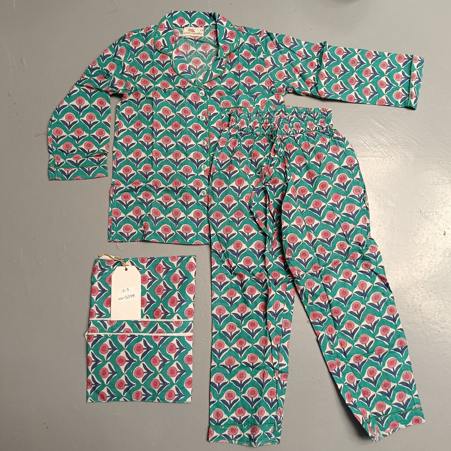 2-3 Year Cotton Full Sleeves Shirt Collar Neck Full Pajama Set
