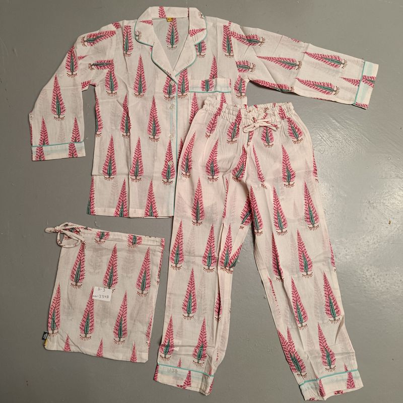 2-3 Year Cotton Full Sleeves Shirt Collar Neck Full Pajama Set
