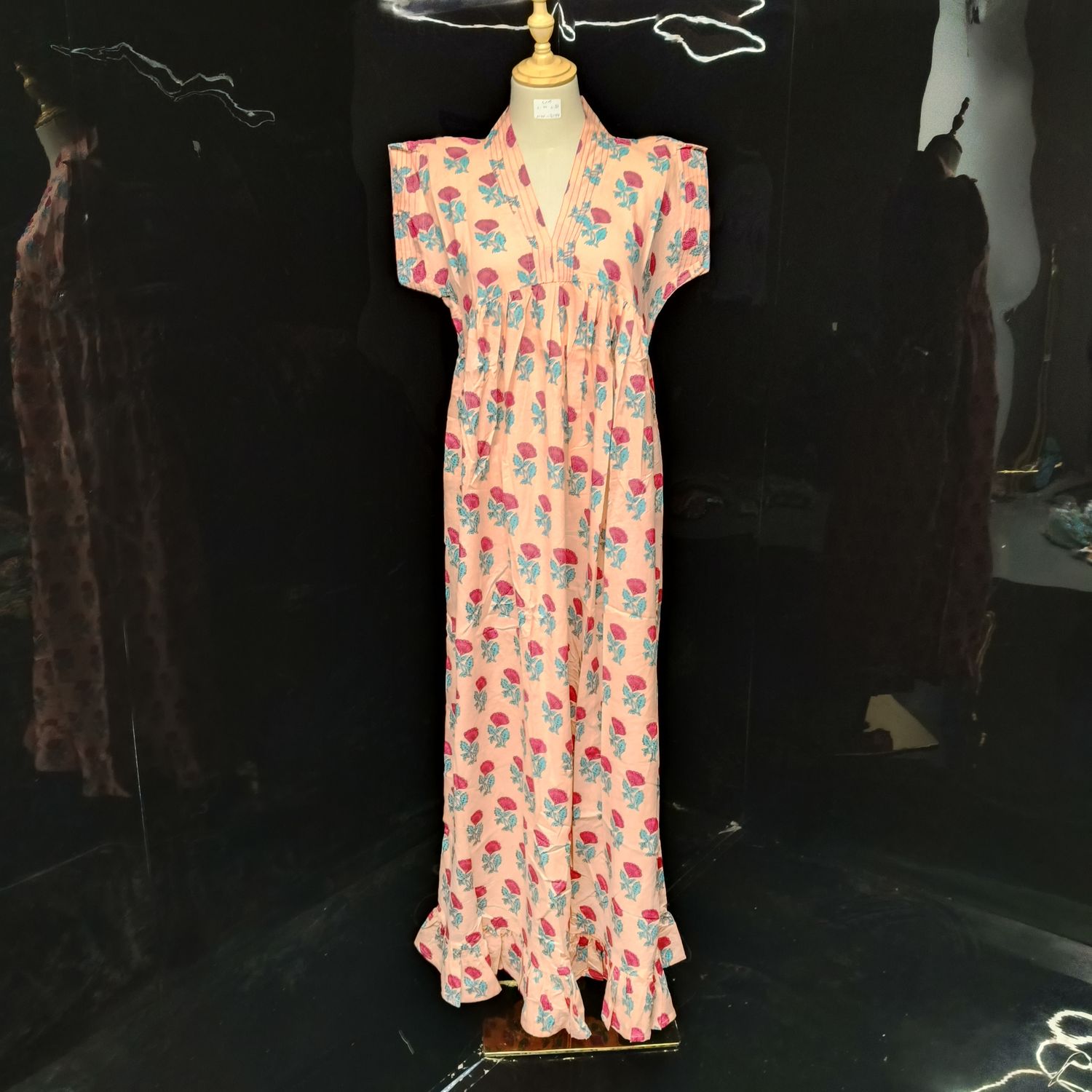 S/M Amani Printed Cotton Dress 57" Short Sleeves Jalabiya