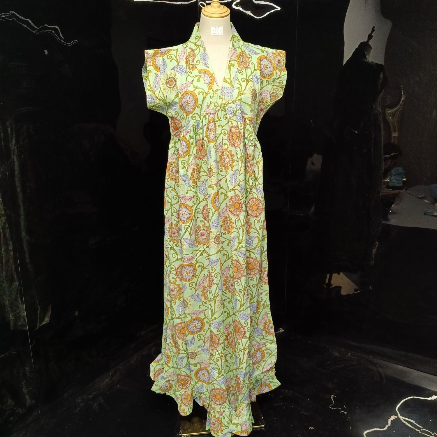 S/M Amani Printed Cotton Dress 57" Short Sleeves Jalabiya