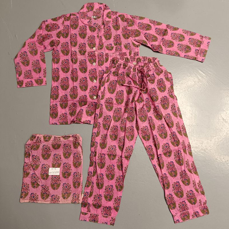 2-3 Year Cotton Full Sleeves Shirt Collar Neck Full Pajama Set
