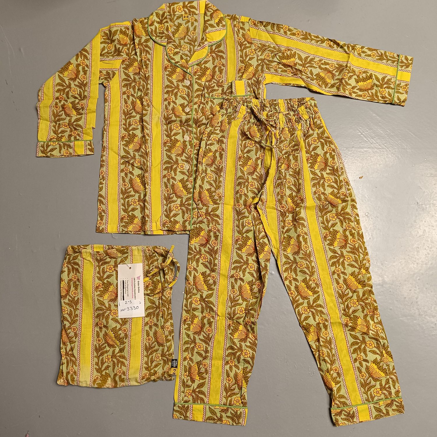 2-3 Year Cotton Full Sleeves Shirt Collar Neck Full Pajama Set