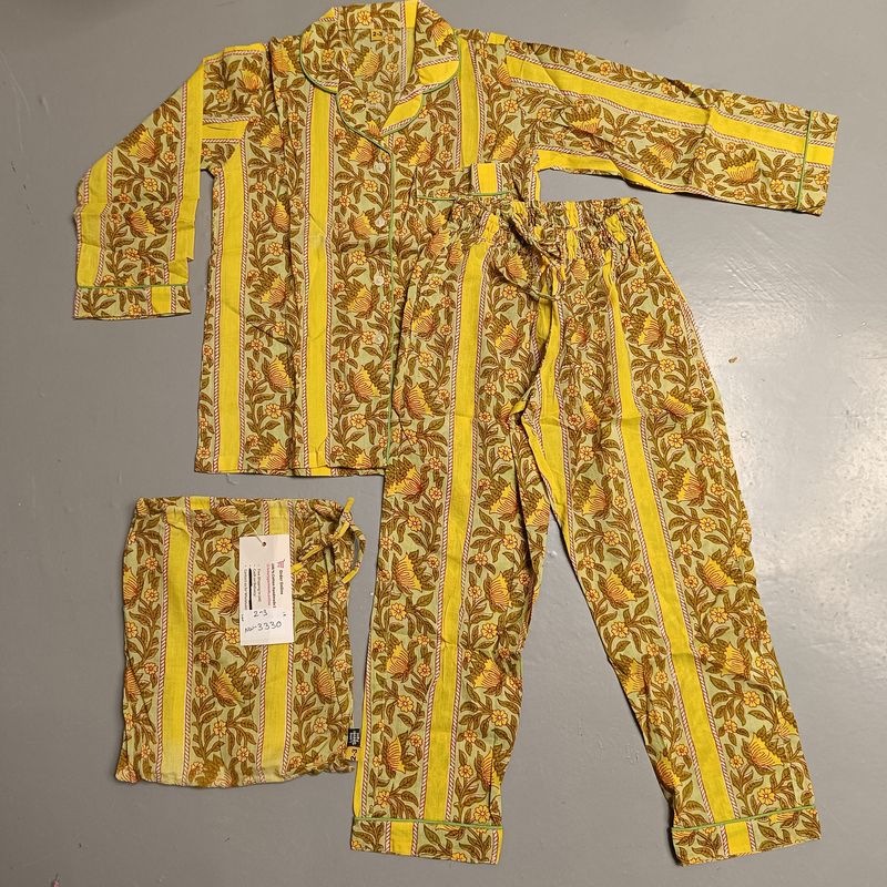 2-3 Year Cotton Full Sleeves Shirt Collar Neck Full Pajama Set