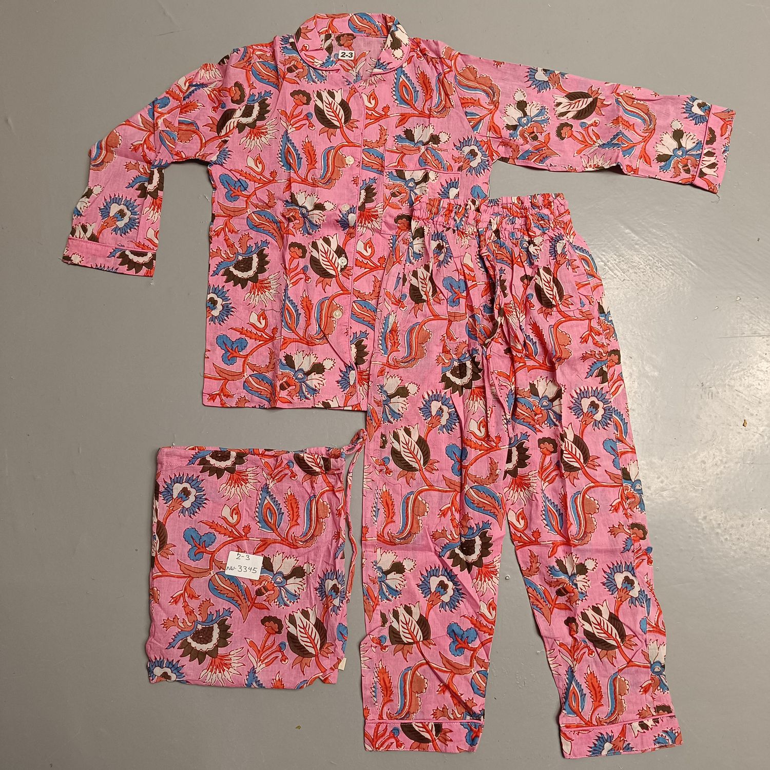 2-3 Year Cotton Full Sleeves Shirt Collar Neck Full Pajama Set