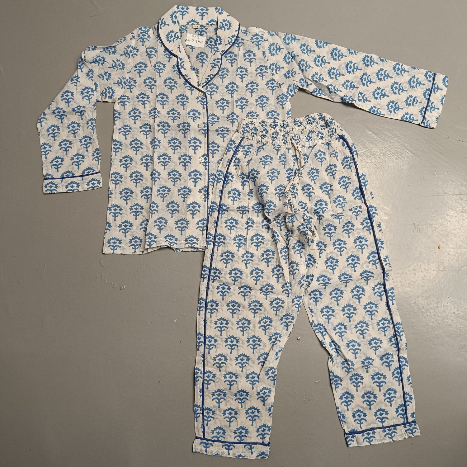 2-3 Year Cotton Full Sleeves Shirt Collar Neck Full Pajama Set