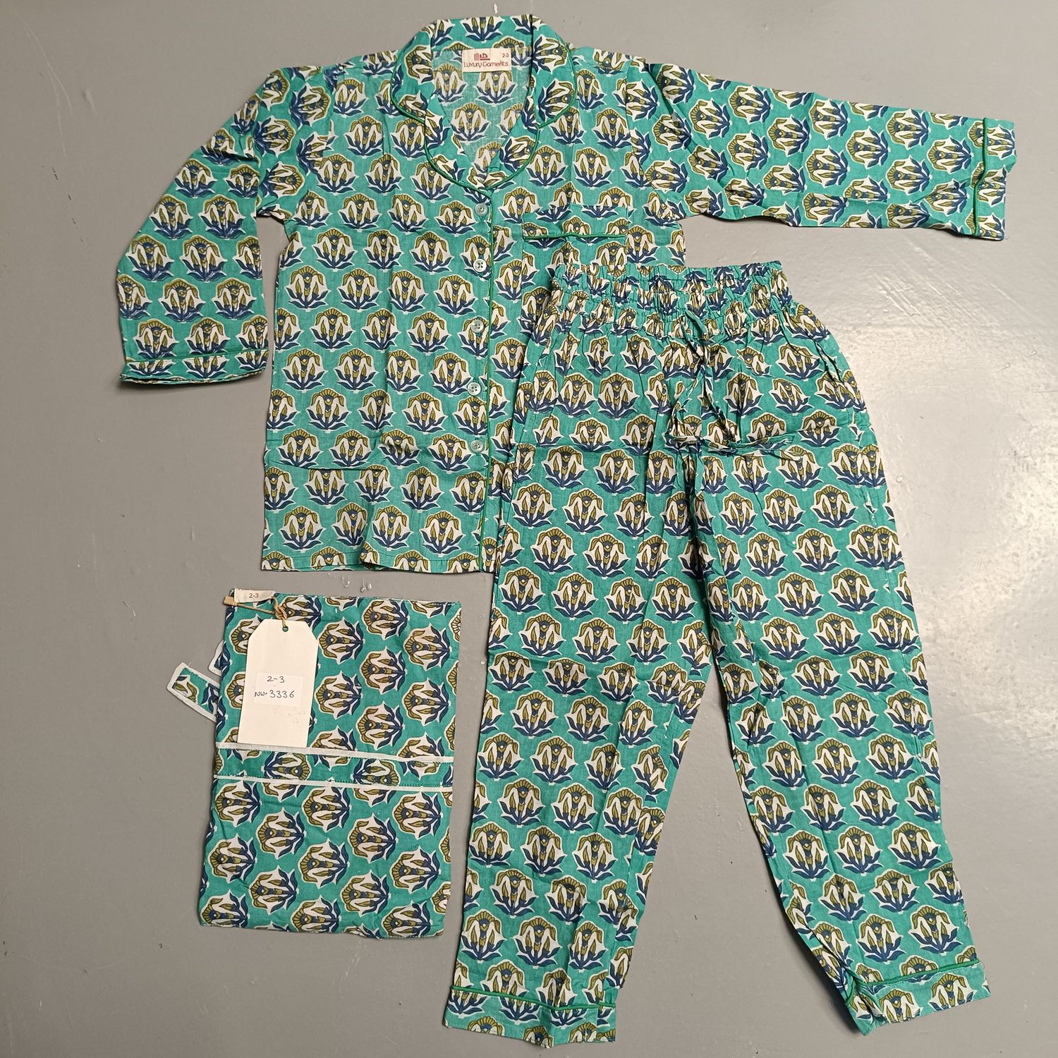 2-3 Year Cotton Full Sleeves Shirt Collar Neck Full Pajama Set