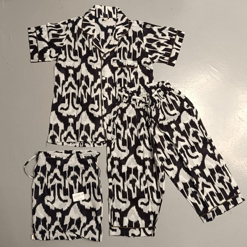 2-3 Year Cotton Half Sleeves Shirt Collar Neck Full Pajama Set
