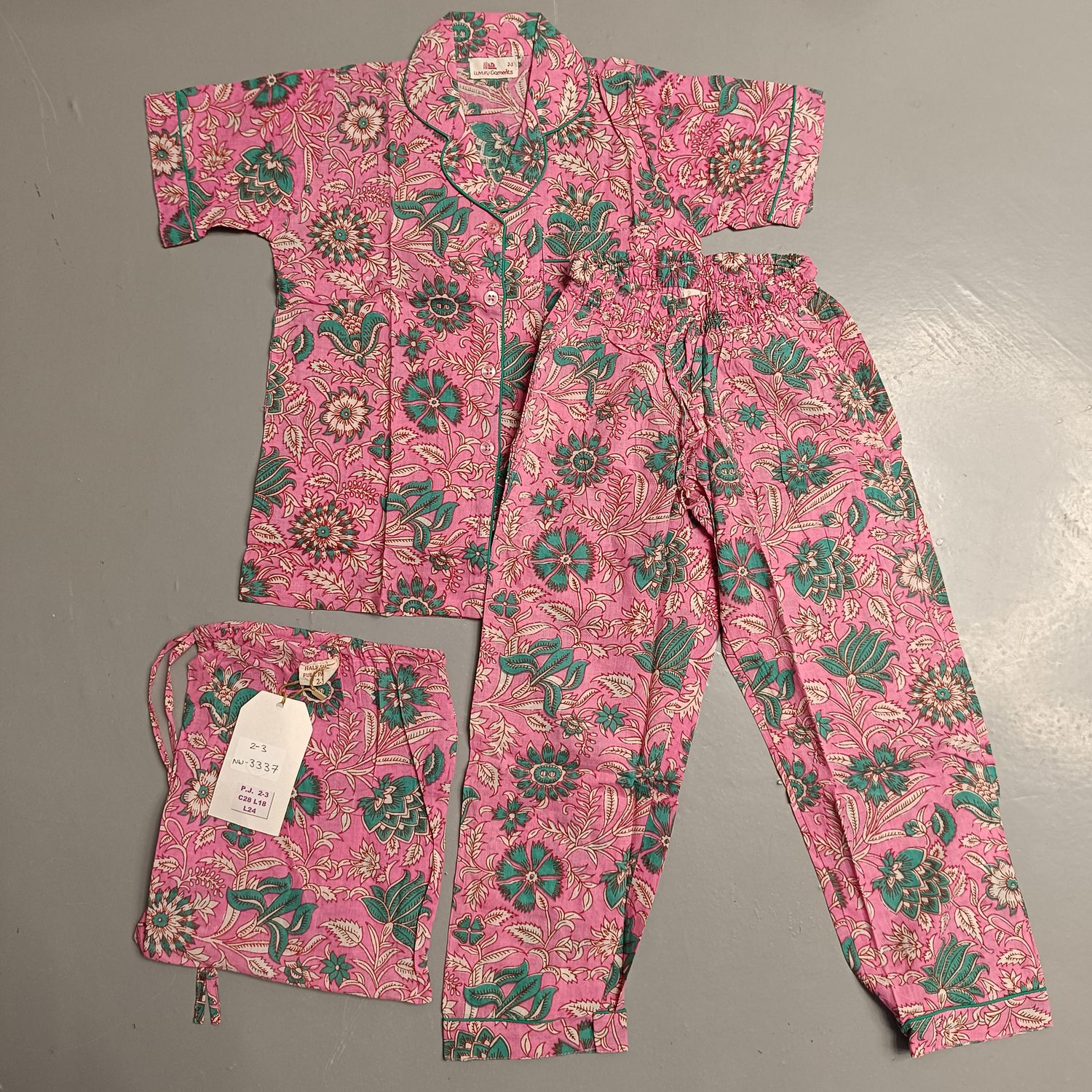 2-3 Year Cotton Half Sleeves Shirt Collar Neck Full Pajama Set