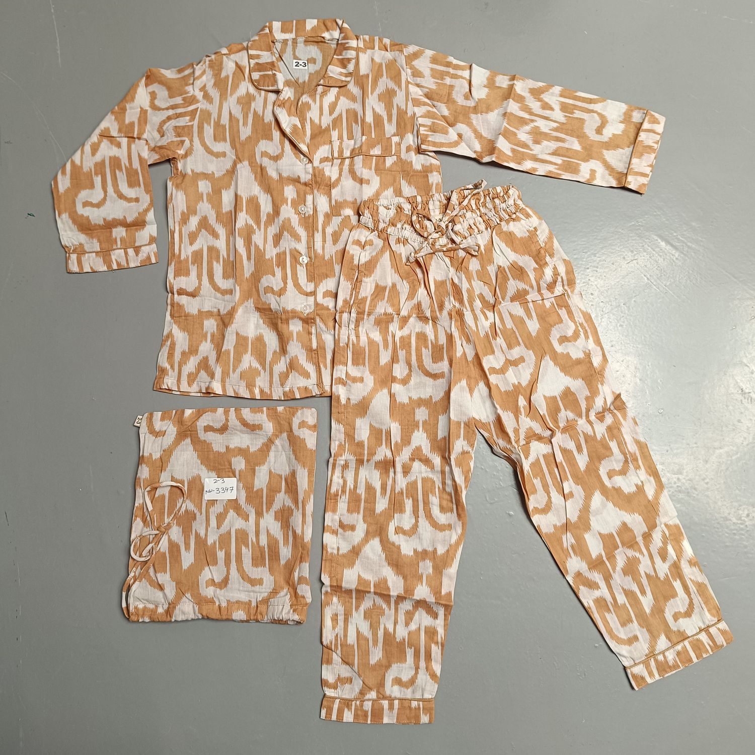 2-3 Year Cotton Full Sleeves Shirt Collar Neck Full Pajama Set