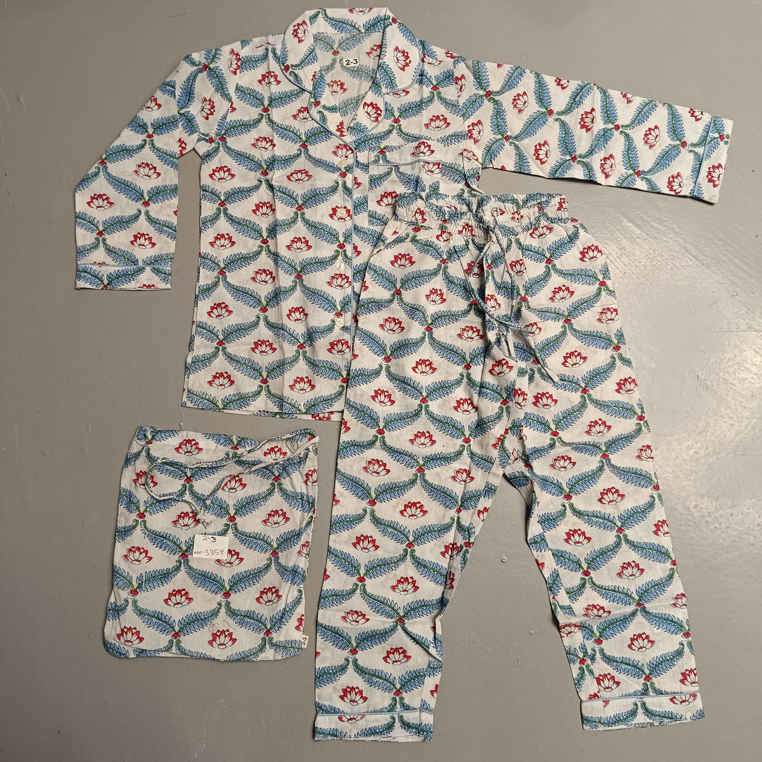 2-3 Year Cotton Full Sleeves Shirt Collar Neck Full Pajama Set