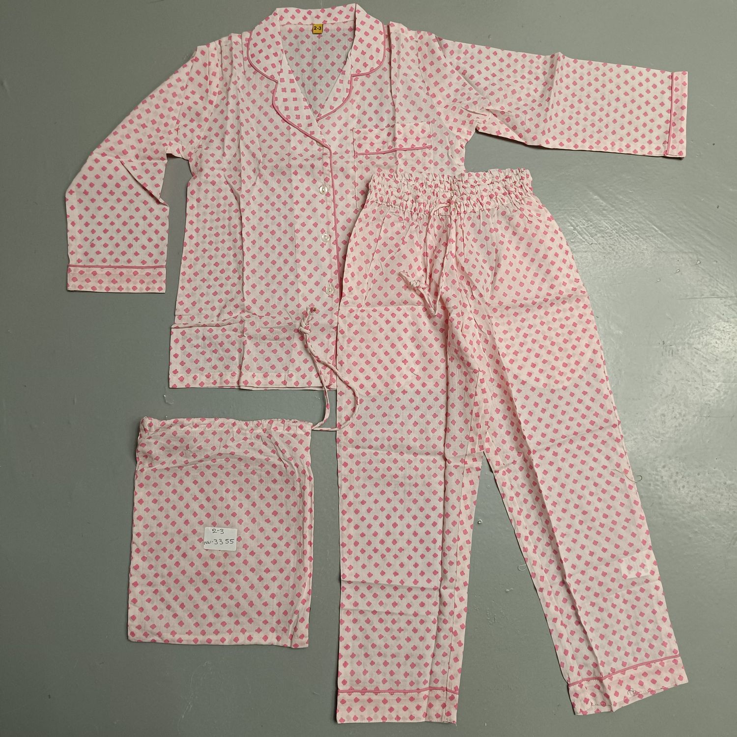 2-3 Year Cotton Full Sleeves Shirt Collar Neck Full Pajama Set