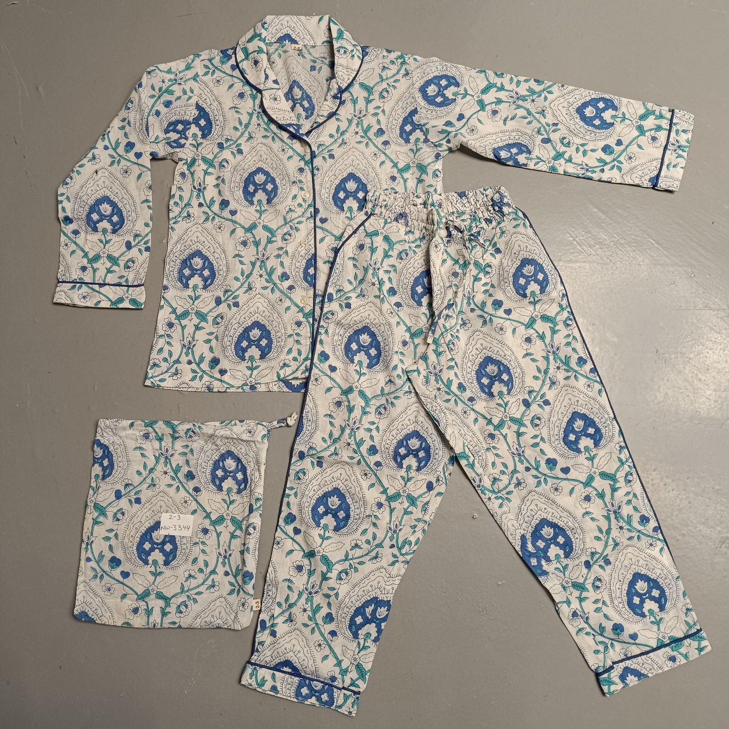 2-3 Year Cotton Full Sleeves Shirt Collar Neck Full Pajama Set