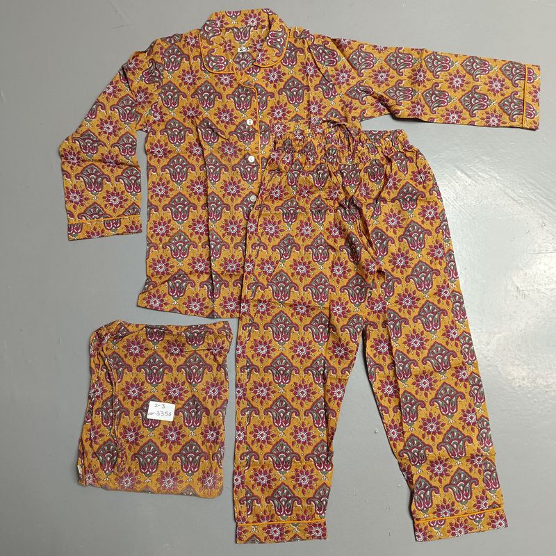 2-3 Year Cotton Full Sleeves Shirt Collar Neck Full Pajama Set