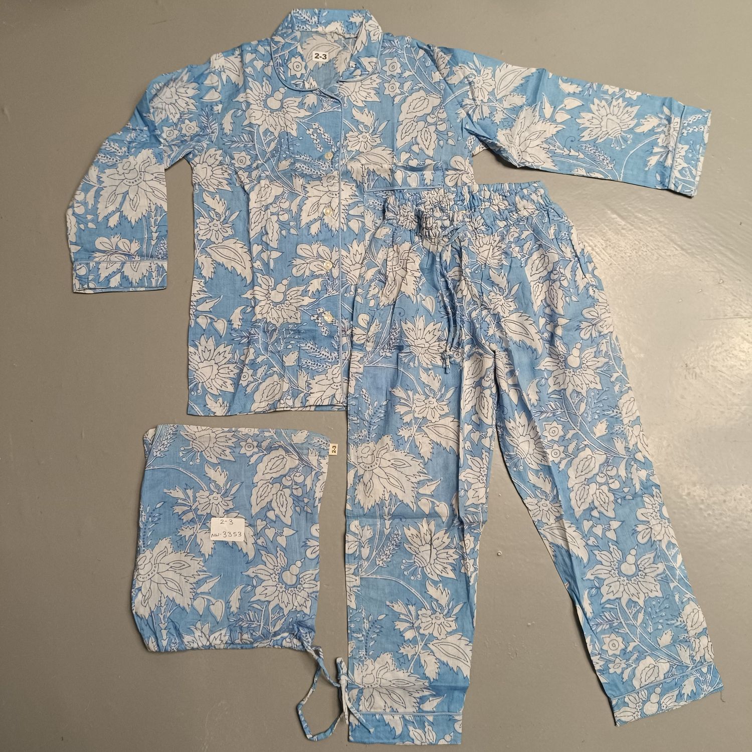 2-3 Year Cotton Full Sleeves Shirt Collar Neck Full Pajama Set