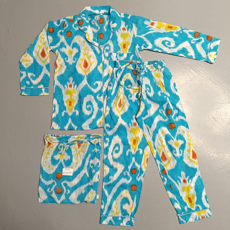 2-3 Year Cotton Full Sleeves Shirt Collar Neck Full Pajama Set