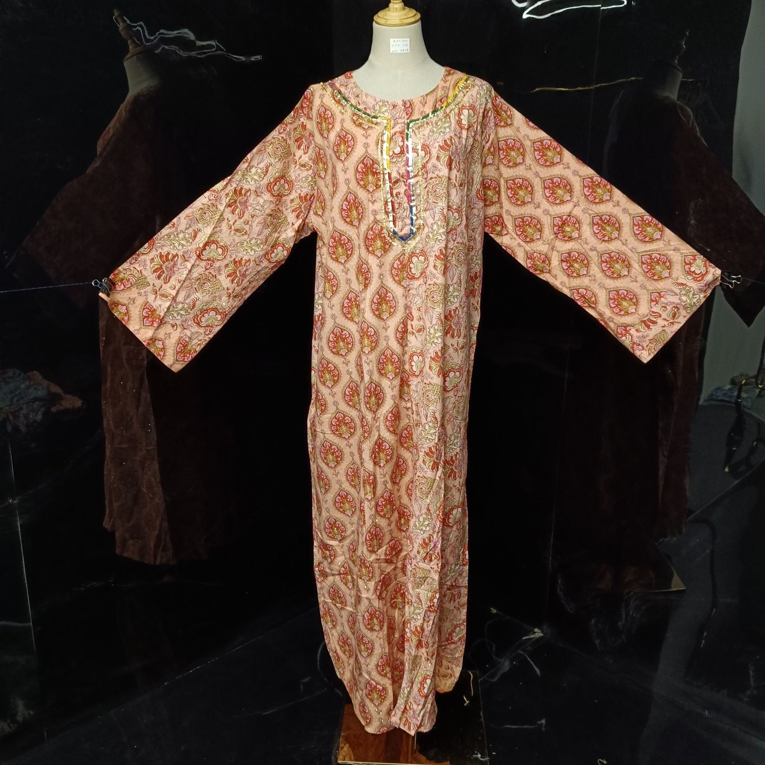 2XL/3XL Noorain Crystal Printed Cotton Dress 57" Long Jalabiya