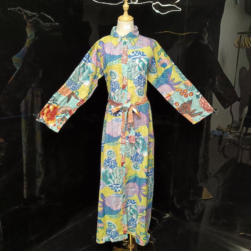 S/M Tansy crystal Printed Cotton Dress 57" Long Jalabiya