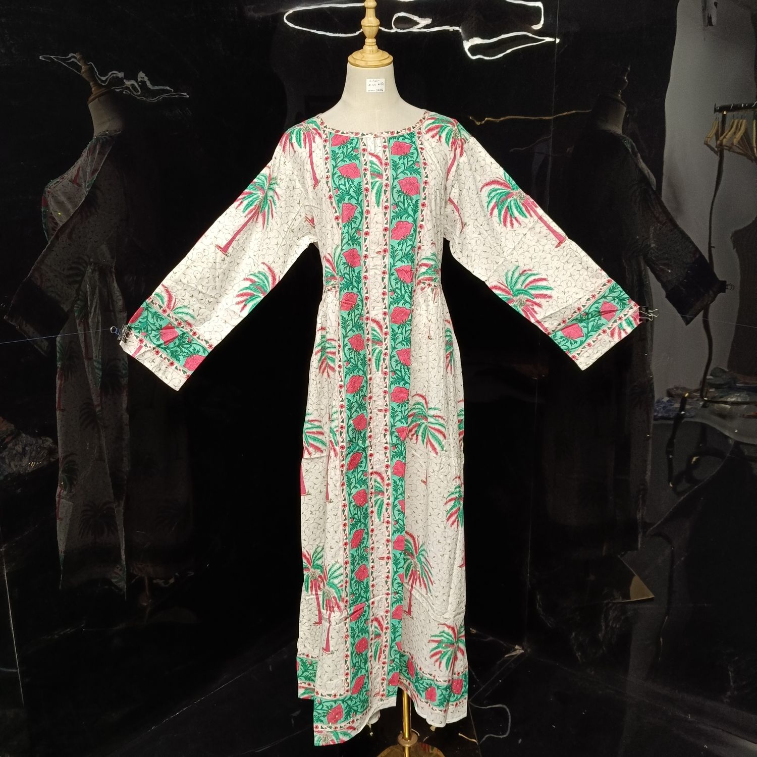 L/XL Bhopali Crystal  Cotton Dress 57" Long Jalabiya