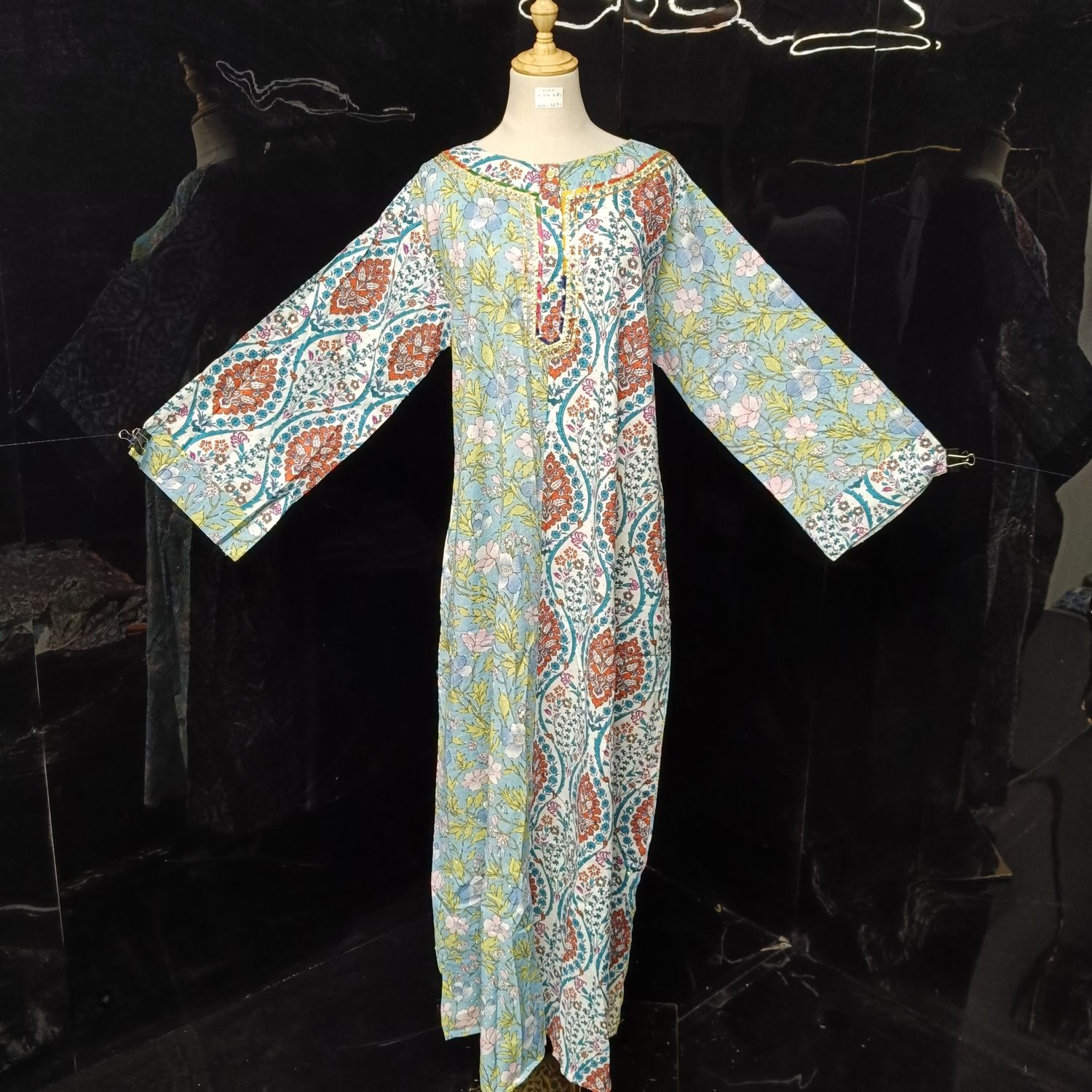 L/XL Noorain Crystal Printed Cotton Dress 57" Long Jalabiya