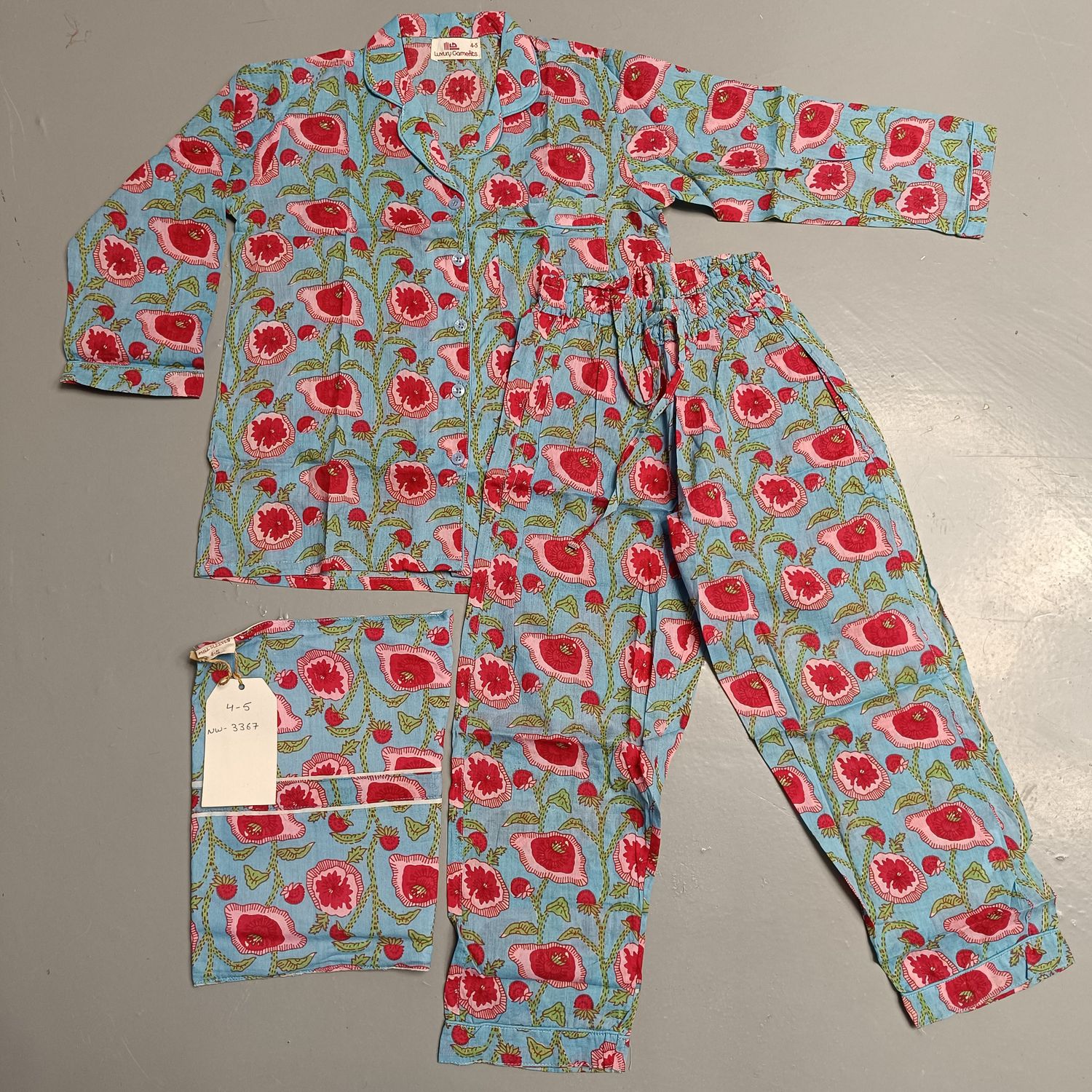 4-5 Year Cotton Full Sleeves Shirt Collar Neck Full Pajama Set