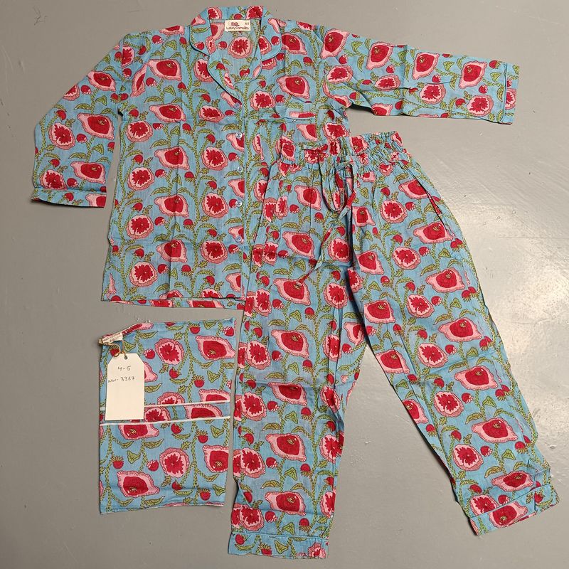 4-5 Year Cotton Full Sleeves Shirt Collar Neck Full Pajama Set