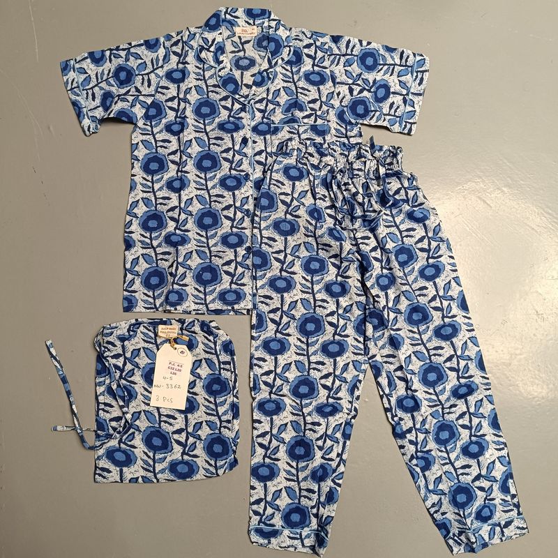 4-5 Year Cotton Half Sleeves Shirt Collar Neck Full Pajama Set