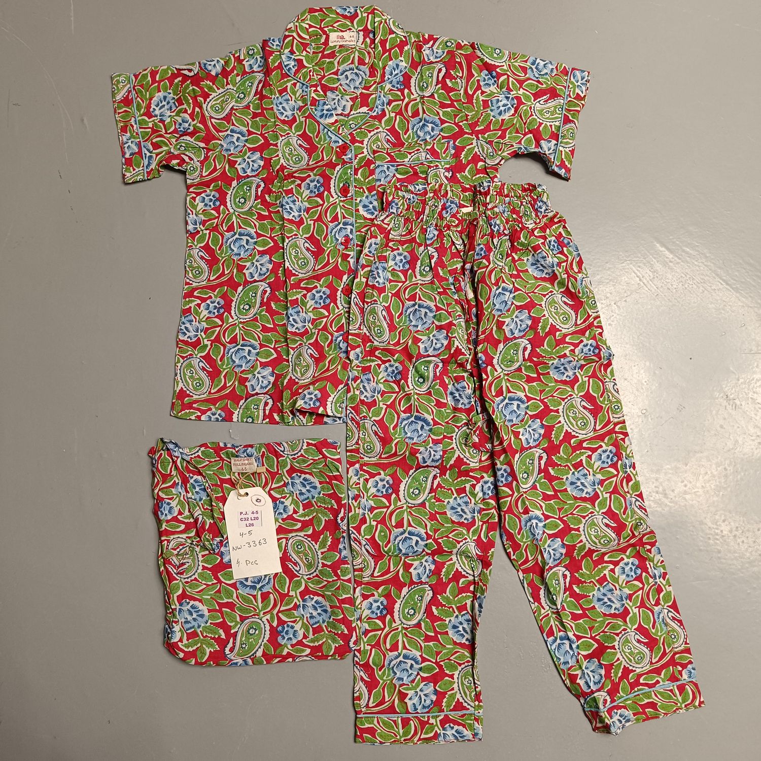 4-5 Year Cotton Half Sleeves Shirt Collar Neck Full Pajama Set