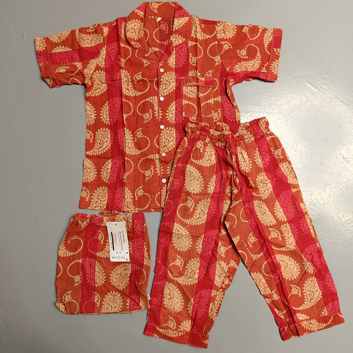 4-5 Year Cotton Half Sleeves Shirt Collar Neck Full Pajama Set