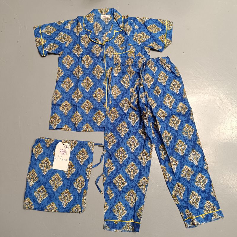 4-5 Year Cotton Half Sleeves Shirt Collar Neck Full Pajama Set