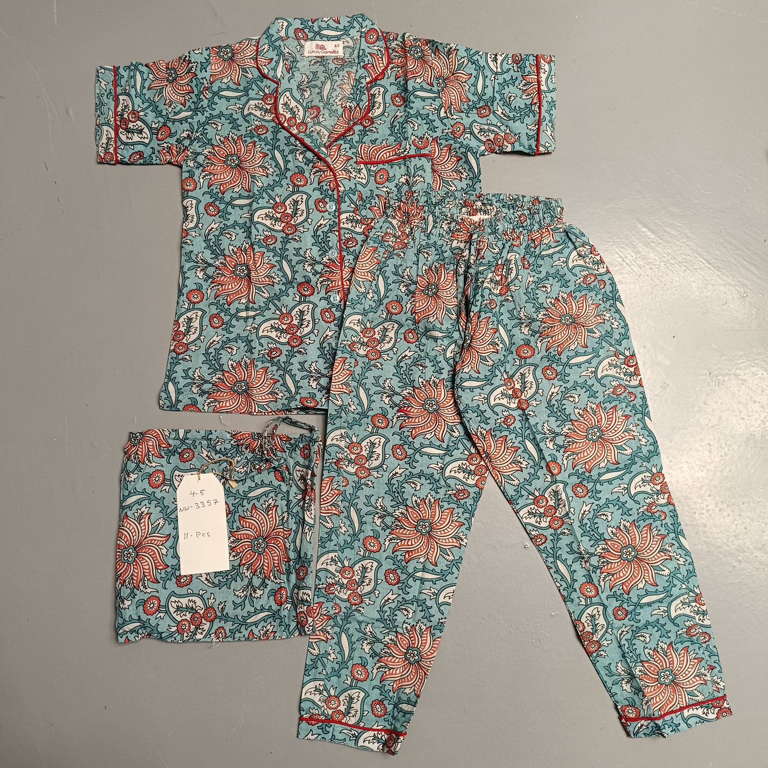4-5 Year Cotton Half Sleeves Shirt Collar Neck Full Pajama Set