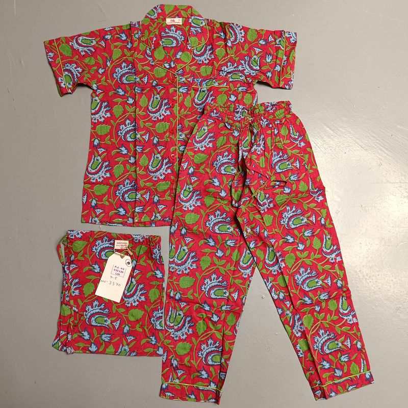 4-5 Year Cotton Half Sleeves Shirt Collar Neck Full Pajama Set