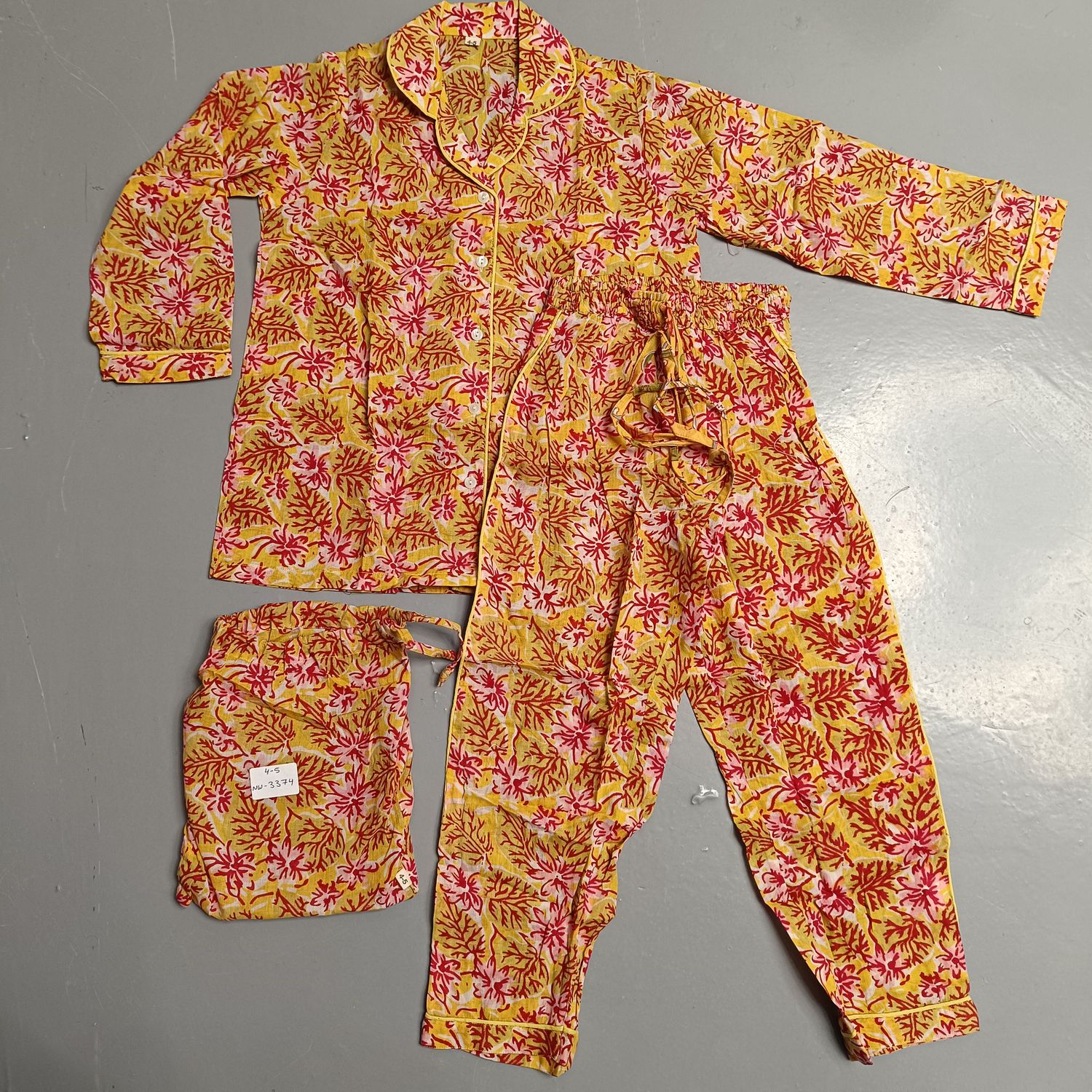 4-5 Year Cotton Full Sleeves Shirt Collar Neck Full Pajama Set