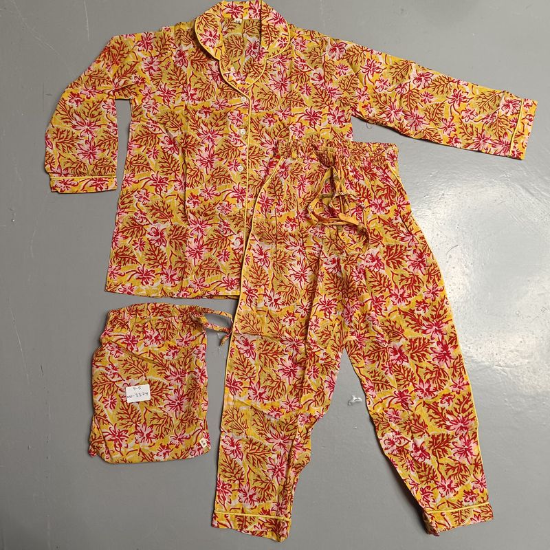 4-5 Year Cotton Full Sleeves Shirt Collar Neck Full Pajama Set