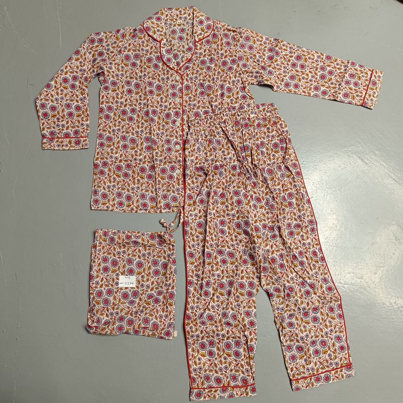 4-5 Year Cotton Full Sleeves Shirt Collar Neck Full Pajama Set
