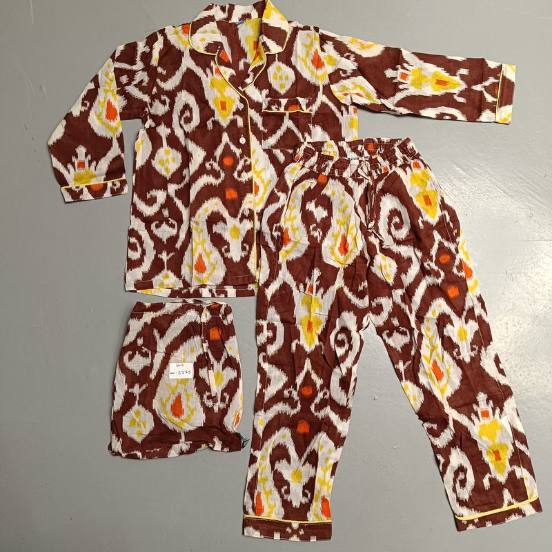 4-5 Year Cotton Full Sleeves Shirt Collar Neck Full Pajama Set