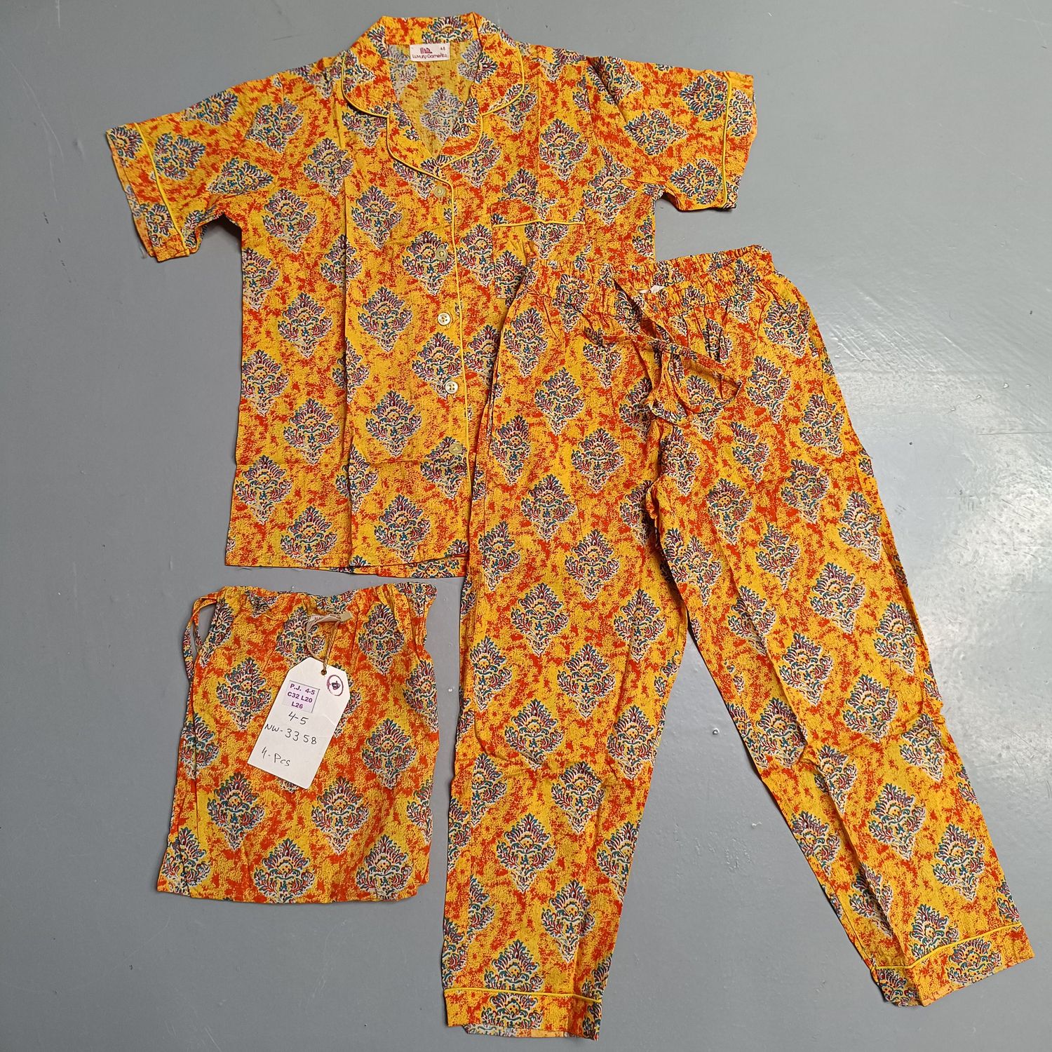 4-5 Year Cotton Half Sleeves Shirt Collar Neck Full Pajama Set